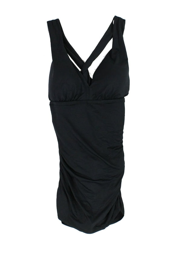 - Plus Size Plunge Halter Mio One-Piece (Black) Women's Swim