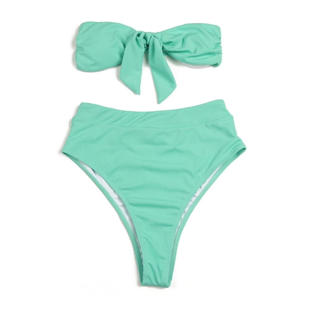 Sexy High Waist Push Up Green Bandeau Bikini Set With Sling Bra Lady  Swimwear From Walon123, $29.68