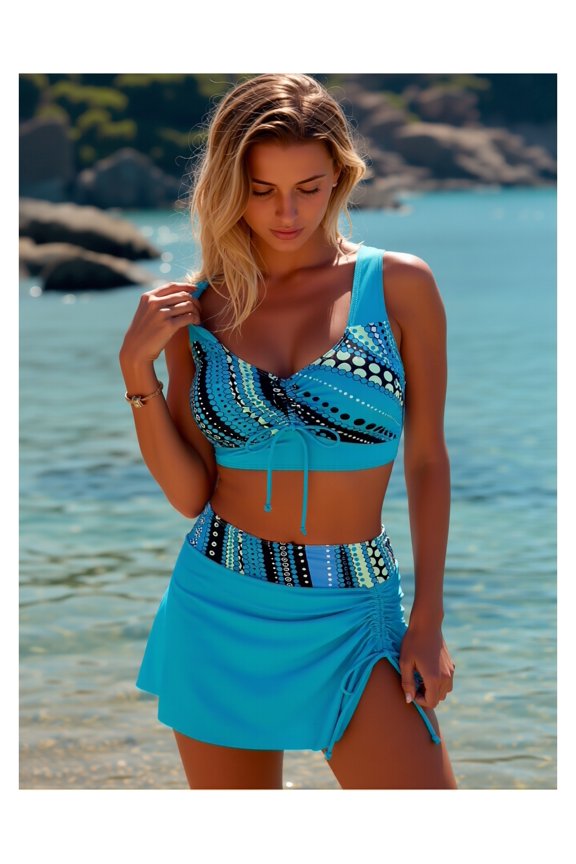 Women's Swimsuit Tank Top Split Skirt - Flat Cut Conservative Swimwear for Hot Springs, Sports, Slimming, High Waisted, Open Back Bathing Suit