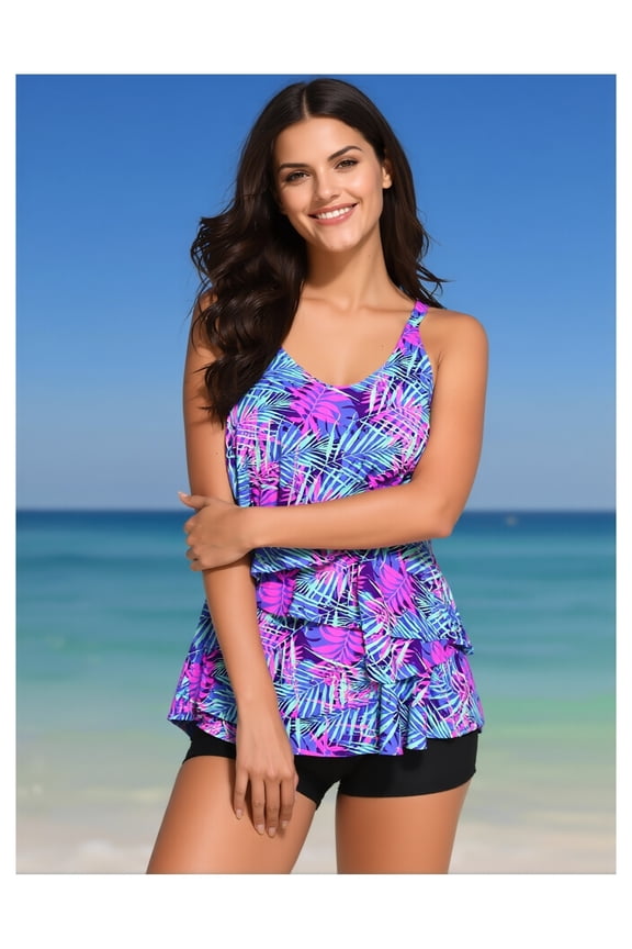 Women's Swimsuit Tankini Set V Neck High Waisted Bathing Suit Two Piece Swimsuit Full Coverage Top with Bottom Size 12-20