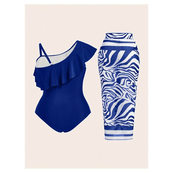 Women's Swimsuit V-Neck One Shoulder - Elegant Solid Color Swimwear Set with Removable Padded Bra, High Elasticity Nylon Spandex Bathing Suit