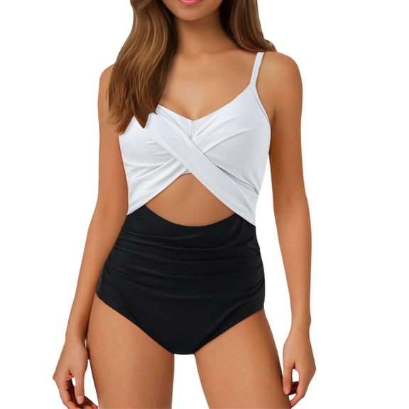 Women's Swimsuits Cutout High Waisted Bathing Suit Wrap Tie Back 1 Piece Swimsuit