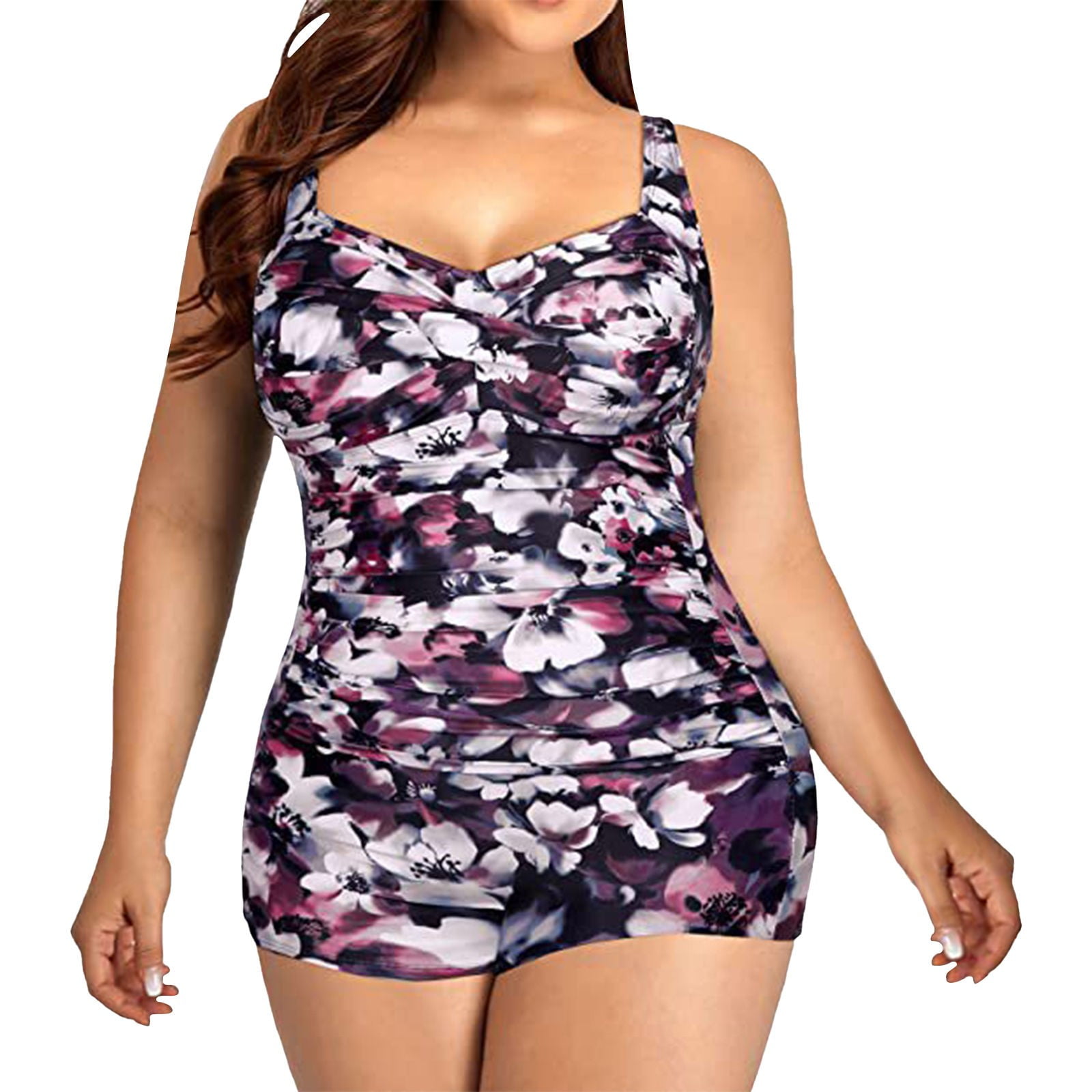 Women's Swimsuits Plus Size Vintage Ruched Swimwear Tummy Control