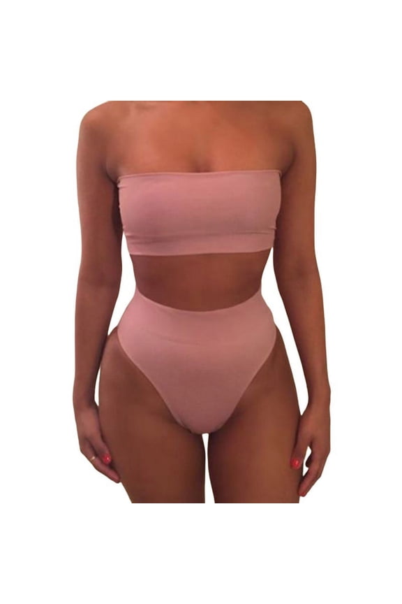 Women's Swimsuits Tube Strapless Bandeau Two Piece Bikini Set Bathing Suits