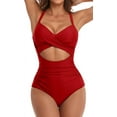 thumbnail image 1 of Women's Swimsuits Tummy Control Cutout High Waisted Bathing Suit Wrap Tie Back 1 Piece Swimsuit, 1 of 4