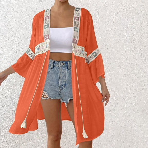 Women's Swimwear Cover Up Under $10 Long New Long-sleeved Sequin Splicing Mid-length Casual Beach Smock