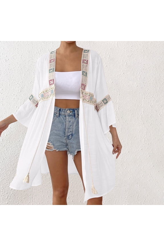 Women's Swimwear Cover Up Under $10 Long New Long-sleeved Sequin Splicing Mid-length Casual Beach Smock