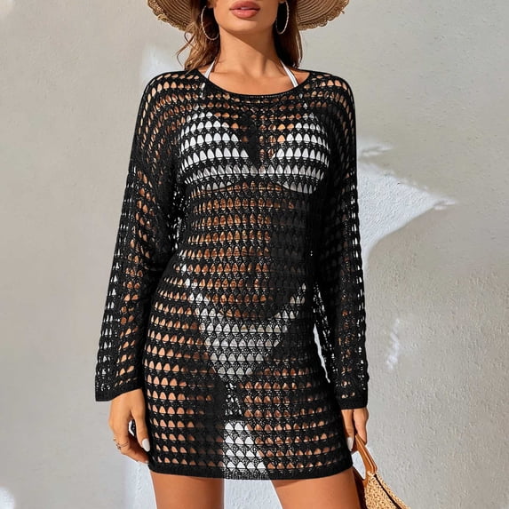 Women's Long Knit Swim Cover-Up Dress: Casual Solid-Color Beach Cover-Ups for Summer