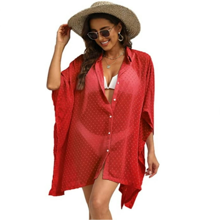 Women s Swimwear Cover Ups Swimsuit Cover Up For Women Plus Size Bathing Suit Button Shirts Dots Splicing Casual Beach Ups Cover Ups for Swimwear