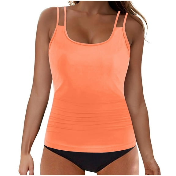 Women's Swimwear Fashion Sleeveless Solid Bikini Swimsuit Push-Up Padded Swimwear Swimsuit Blouse Sets Orange,M