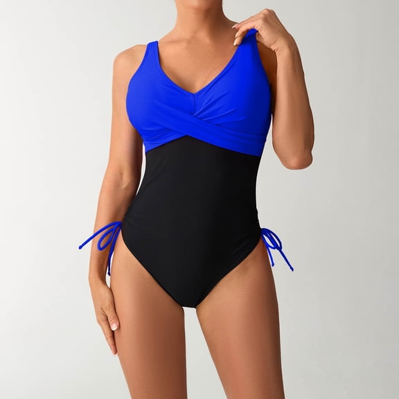 Women's Swimwear One Piece Black And White Trim Color Block Fashion Sexy Drawstring Frenulum Backless Bikinis Sets