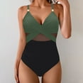 thumbnail image 1 of Women's Swimwear One Piece Tummy Control Underwire Under $10 V-neck Swimsuit Solid Color Mesh Bikini, 1 of 4