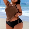 thumbnail image 1 of Women's Swimwear Plus Size Tankini Swimsuit for Women Two Piece Drawstring Tank Bathing Suit High-Waisted Bottom Matching Swim Sets Brown 3XL, 1 of 5