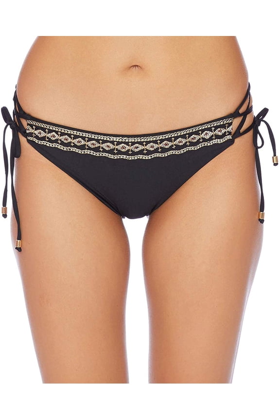 Women's Lace Up Swimsuit Bikini Bottom, Gilded Age Black, Small