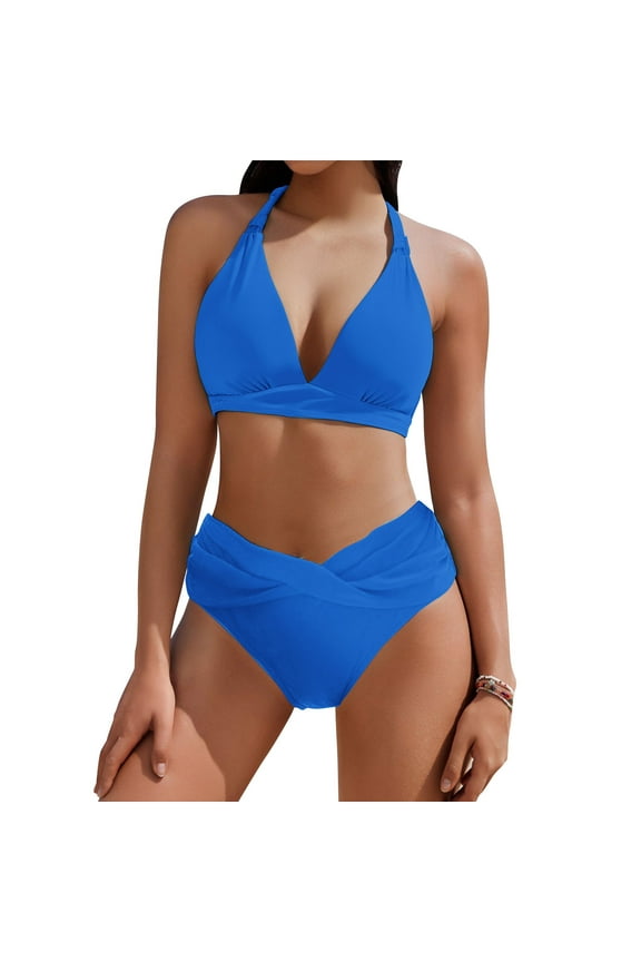Women's Swimwear Two Piece Bikini Under $10 Plus Size Sleeveless Solid Color Swimsuits Split Swimsuit Sleeveless Swimwear