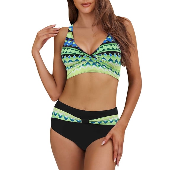 Women's Swimwear Two Piece Swimwear Women's Boho Print Bikini Set High Waisted Swimsuit Print Set Swimsuit Tube Top Filled Bra Swimwear Beachwear