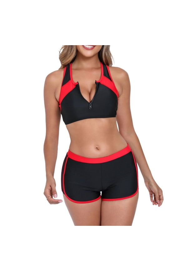 Women's Swimwear Two Piece Tankin Under $10 Sexy Color Matching Sling Round Neck Shirt Pants Two-piece Sports Surfing Suit