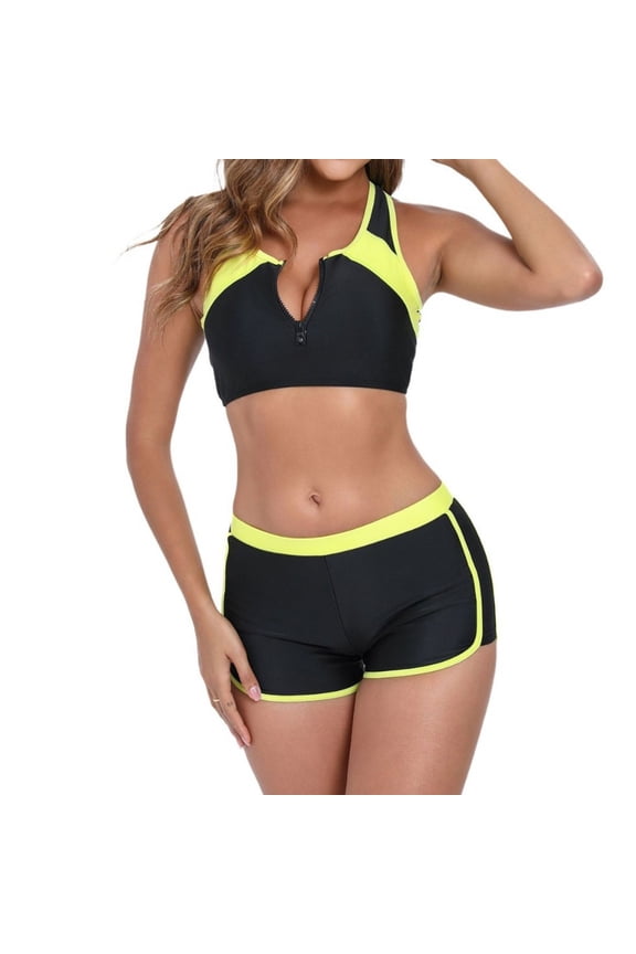 Women's Swimwear Two Piece Tankin Under $10 Sexy Color Matching Sling Round Neck Shirt Pants Two-piece Sports Surfing Suit