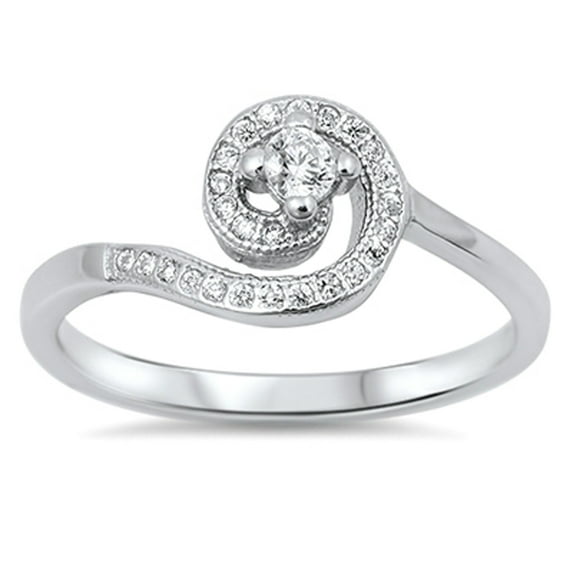 Women's Swirl Clear Cubic Zirconia Ring .925 Sterling Silver Band White Jewelry Female Male Size 10