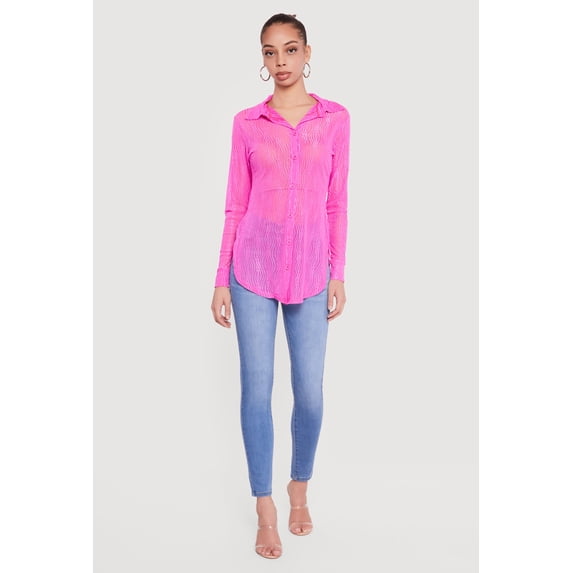 Women's Swirl Mesh Button Front Tunic Shirt