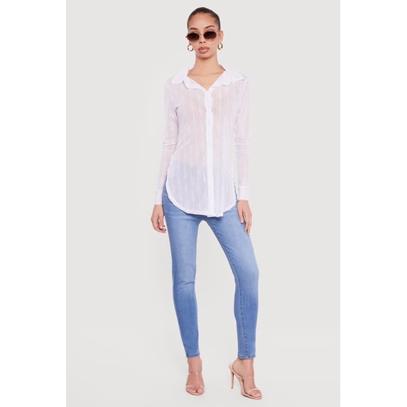 Women's Swirl Mesh Button Front Tunic Shirt