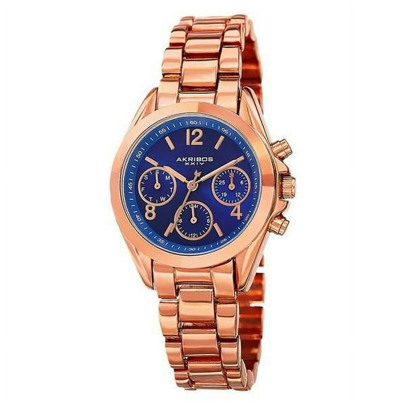 Women's Swiss Quartz Dual-Time Multifunction Rose-Tone Bracelet Watch with FREE Bangle