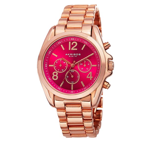 Women's Swiss Quartz Multifunction Bright-Colored Dial Rose-Tone Bracelet Watch