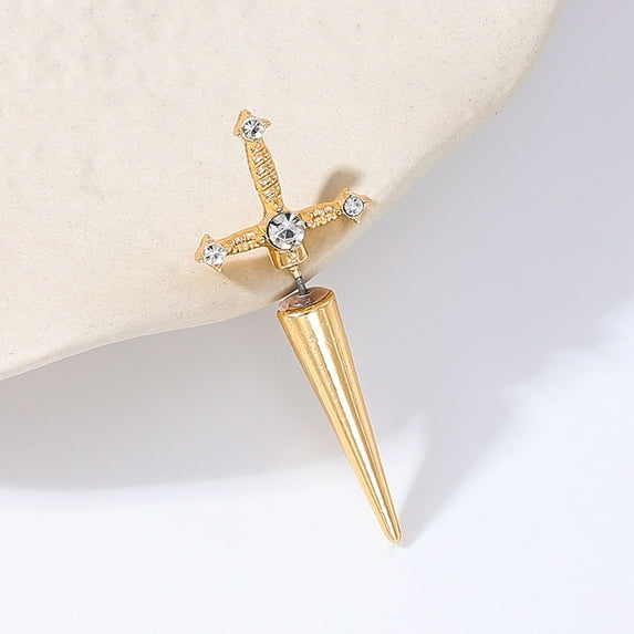 Women's Swords Drop Earrings with Crystals - Gold