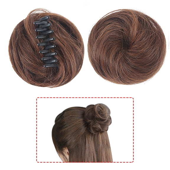 Women’s Synthetic Bun Wig, Clip-In Fluffy Flower Bun - Light Brown Color, High-Temperature Fiber, Curly Texture, Halloween Costume Accessory, Christmas Party Hair Decoration, Thanksgiving Hairstyle