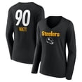 thumbnail image 1 of Women's T.J. Watt Pittsburgh Steelers Black Team Wordmark Long Sleeve V-Neck T-Shirt, 1 of 3