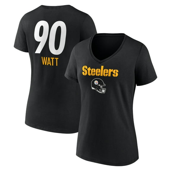 Women's T.J. Watt Pittsburgh Steelers Black Team Wordmark Name & Number V-Neck T-Shirt