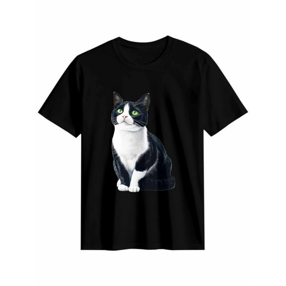 Women's T-Shirt Animal Black Cat Focus Cute Pet Short Sleeve Casual Tee Classic Crew Neck T Shirt for Women Black, 2XL