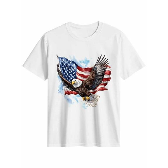 Women's T-Shirt Bald Eagle US Flag Independence Day Short Sleeve Casual Tee Classic Crew Neck T Shirt for Women White, S