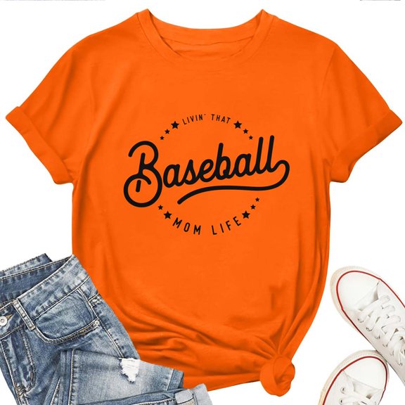 Women's T-Shirt Baseball Mama Tee Funny Graphic Mothers Day T-Shirt Soft Cotton Casual Short Sleeve Top