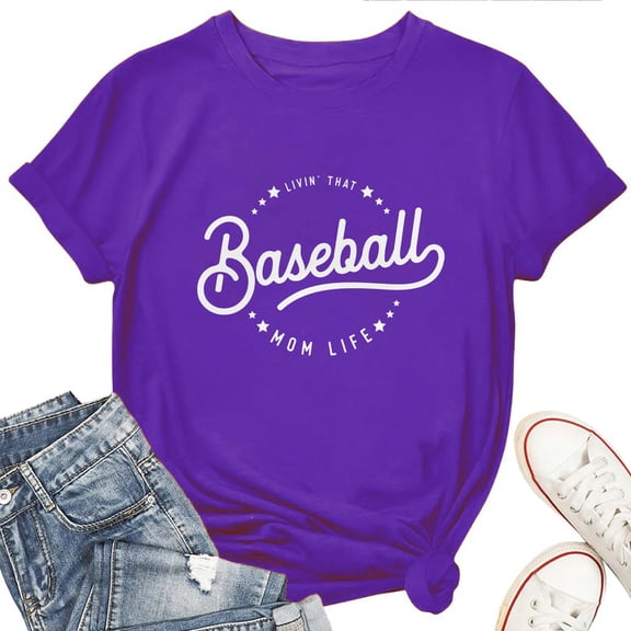 Women's T-Shirt Baseball Mama Tee Funny Graphic Mothers Day T-Shirt Soft Cotton Casual Short Sleeve Top