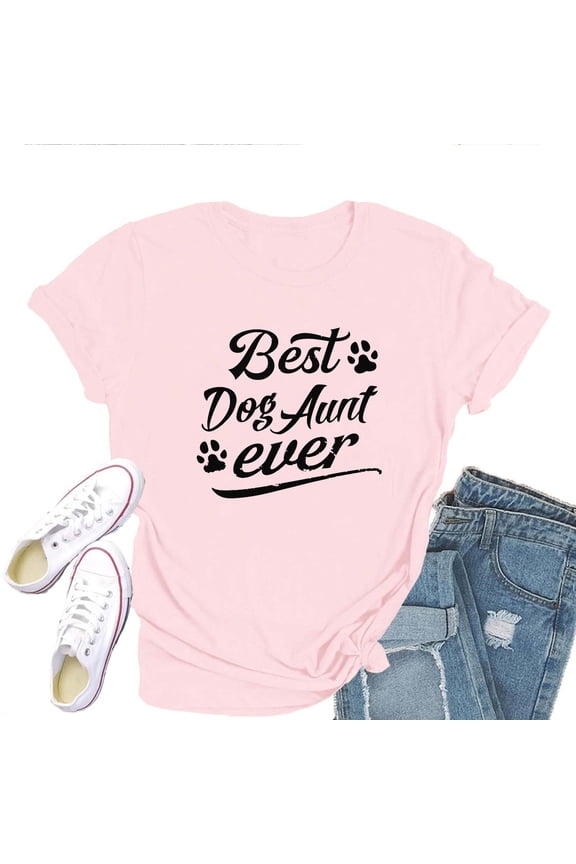 Women's T-Shirt Best Dog Aunt Ever Tee Funny Grandma Heather T-Shirt Soft Cotton Casual Short Sleeve Top