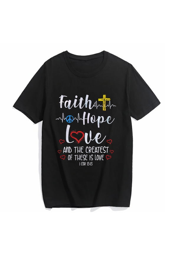 Women's T-Shirt Bible Verses Faith Hope Love Graphic Print Casual Short Sleeve Tops Black 4X-Large
