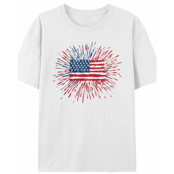 Women's T-Shirt Blue Red American Flag Stripes Stars Sparkle Short Sleeve Casual Tee Classic Crew Neck T Shirt for Women White, 2XL