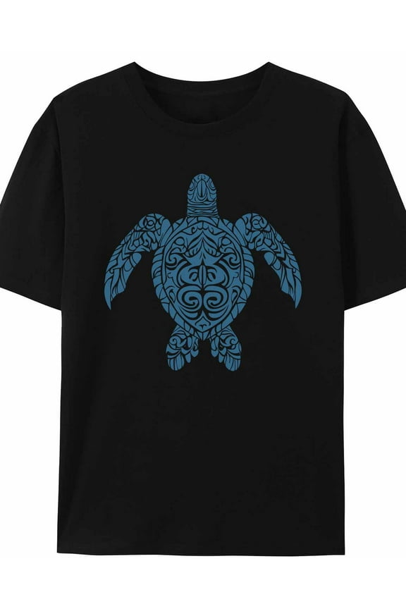 Women's T-Shirt Blue Turtle Retro Short Sleeve Casual Tee Classic Crew Neck T Shirt for Women Black, M