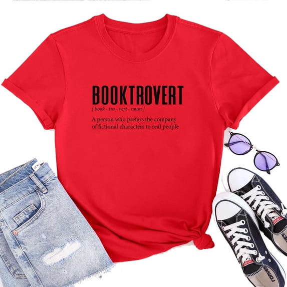 Women's T-Shirt Booktrovert Tee Funny Graphic Book Nerd T-Shirt Soft Cotton Casual Short Sleeve Top