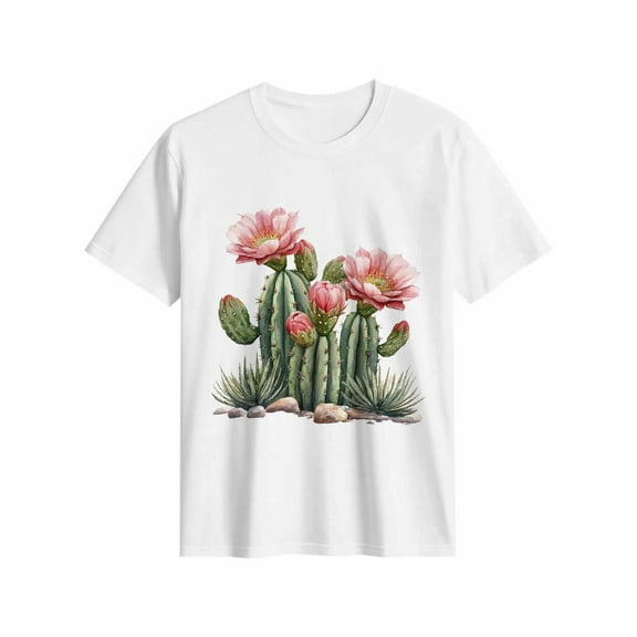 Women's T-Shirt Cactus Flower Plant Short Sleeve Casual Tee Classic Crew Neck T Shirt for Women White, M