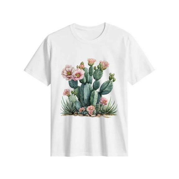 Women's T-Shirt Cactus Short Sleeve Casual Tee Classic Crew Neck T Shirt for Women White, XL