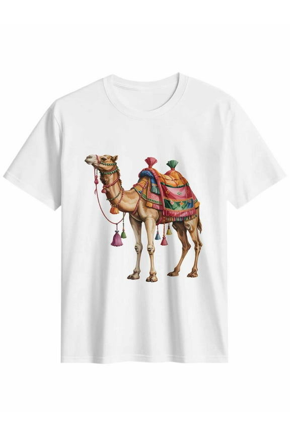Women's T-Shirt Camels Cute Watercolor Animal in Desert Short Sleeve Casual Tee Classic Crew Neck T Shirt for Women White, M