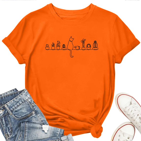 Women's T-Shirt Cats And Plants Tee Funny Graphic Gardener T-Shirt Soft Cotton Casual Short Sleeve Top