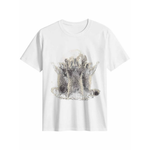 Women's T-Shirt Cheering Little Raccoon Under The Moon Short Sleeve Casual Tee Classic Crew Neck T Shirt for Women White, XL