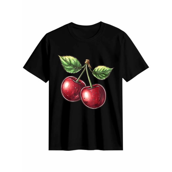 Women's T-Shirt Cherry Fruit Short Sleeve Casual Tee Classic Crew Neck T Shirt for Women Black, 3XL