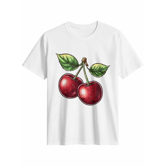 Women's T-Shirt Cherry Fruit Short Sleeve Casual Tee Classic Crew Neck T Shirt for Women White, L
