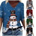 thumbnail image 1 of Women's T-Shirt Christmas Snowman Snowflake Graphic V-Neck Short Sleeve Tee Holiday Festival Top, 1 of 4