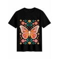 thumbnail image 1 of Women's T-Shirt Colorful Butterfly Abstract Mexican Flowers Short Sleeve Casual Tee Classic Crew Neck T Shirt for Women Black, 2XL, 1 of 7