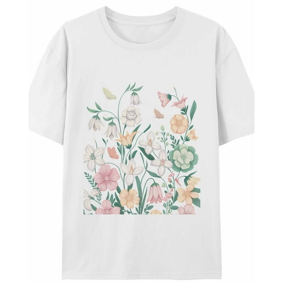 Women's T-Shirt Colorful Pastel Tulip Lily Flower Leaf Short Sleeve Casual Tee Classic Crew Neck T Shirt for Women White, L